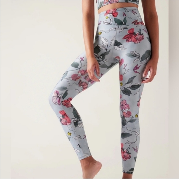 Athleta Pants - Athleta Blue Watercolor Floral Elation Tight Leggings Size Large